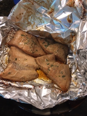 Grilled Teriyaki salmon in tin foil